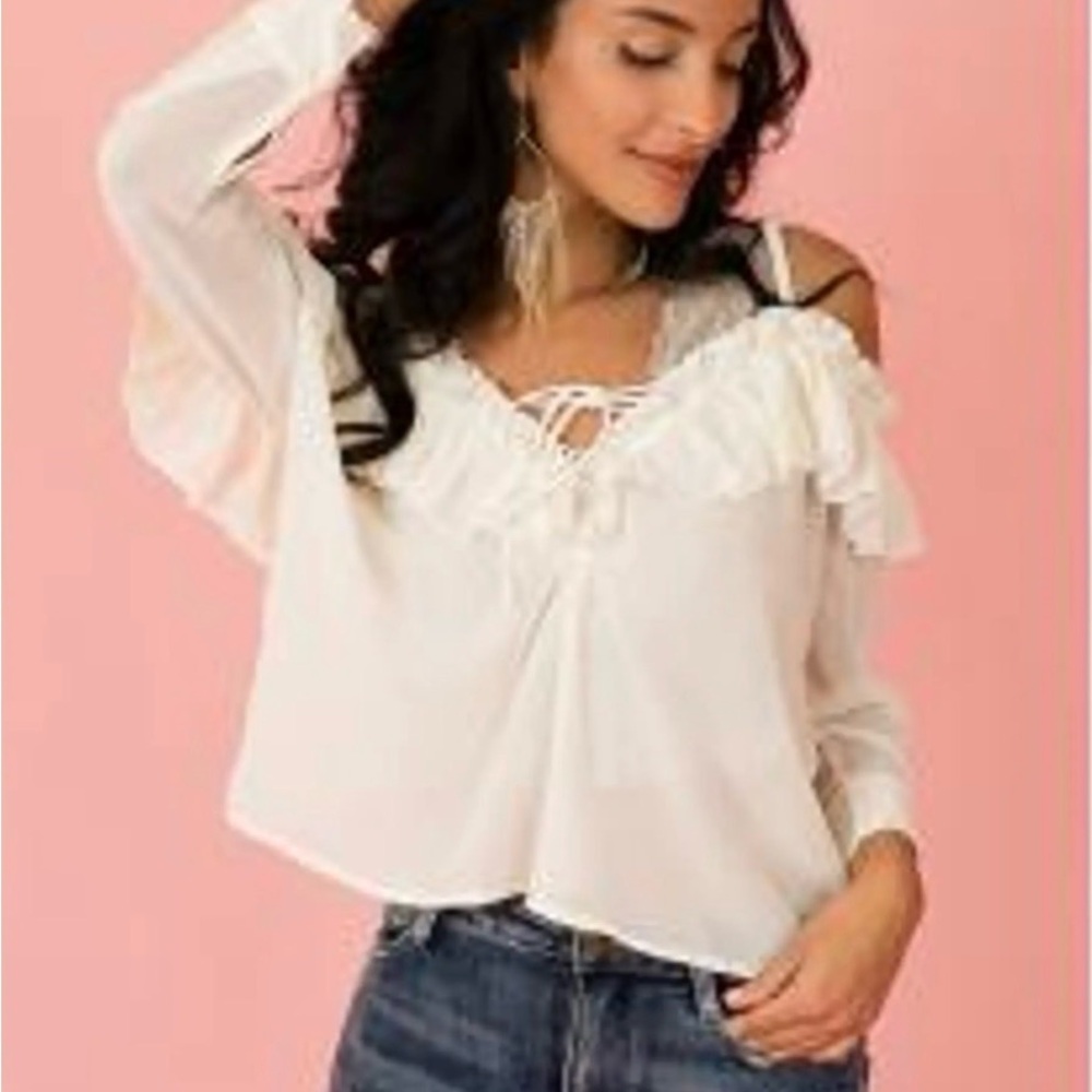 Mia Joy Charlie Top Gardenia XS Chic Shirt Ruffled Women's Blouse NWT Joyfolie